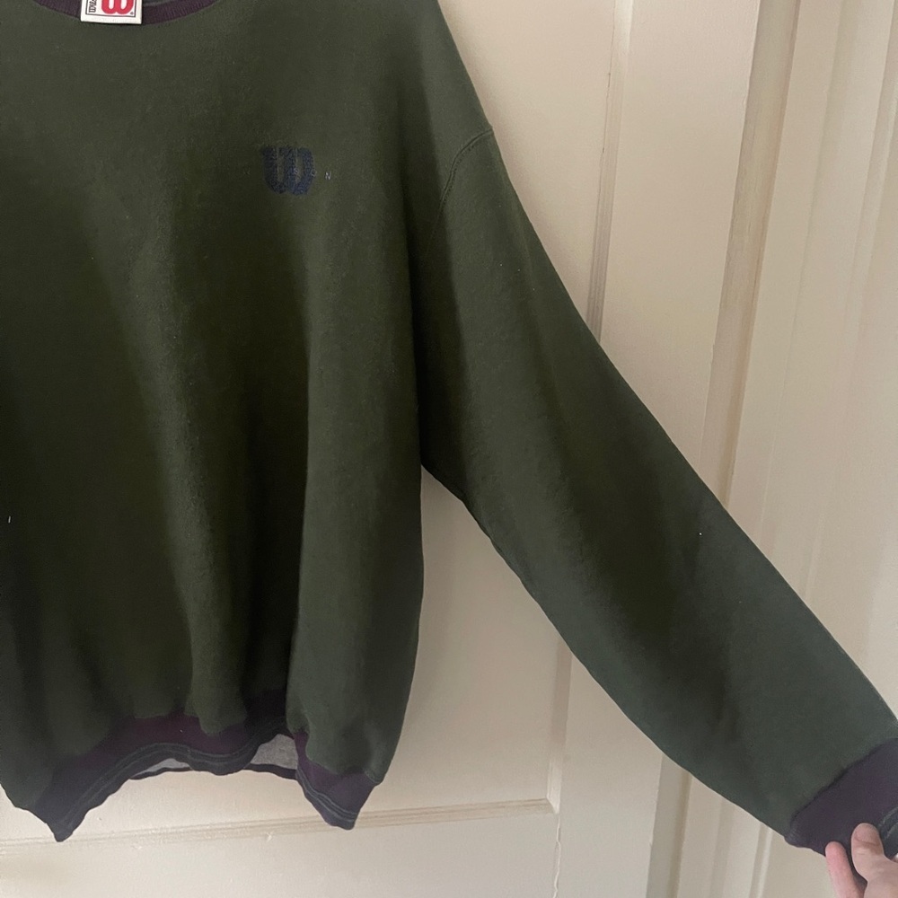 Vintage Wilson Striped Collar Crewneck Sweater Raglan Preppy Sweatshirt Size L - Picture 8 of 10
